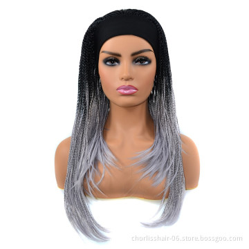 Wholesale  Ombre High Quality Black Blonde Long Braids headband Wigs Turban Synthetic Wigs With Headband Easy Attached For Woman